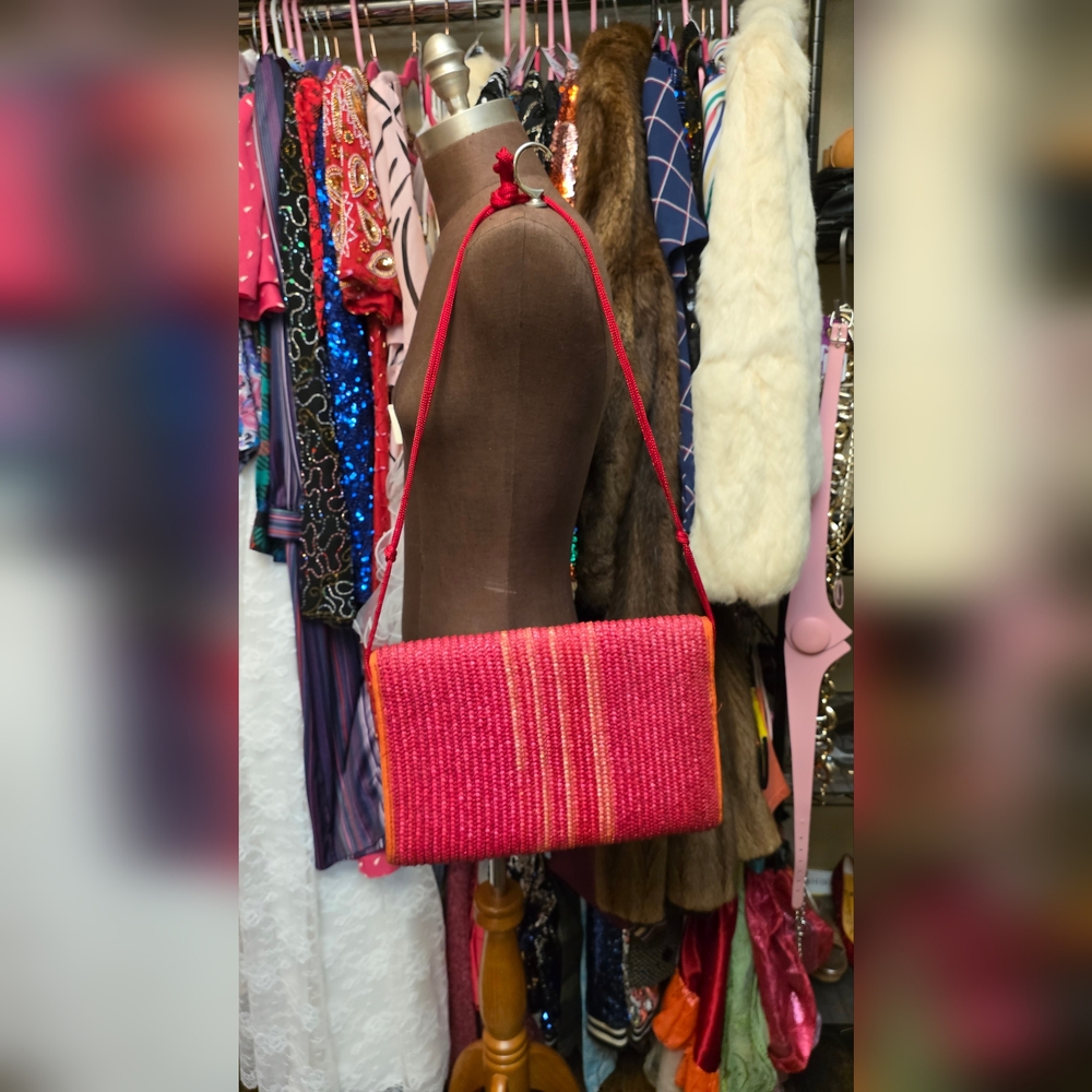 Stylish Red and Orange Woven Shoulder Bag